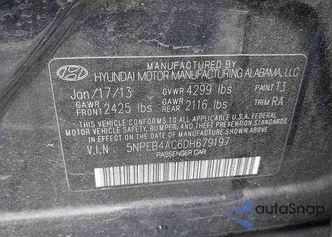 2013 Hyundai Sonata Gls from USA, damaged, VIN 5NPEB4AC6DH679197